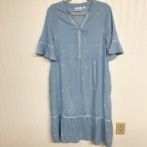 Vintage National Chambray Medallion Print Dress Size M Ruffles Prairie Rodeo